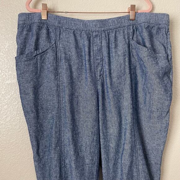 Old Navy Pants Womens XL Chambray Blue Linen Rayon Straight Leg Pull On Pockets - Picture 4 of 12